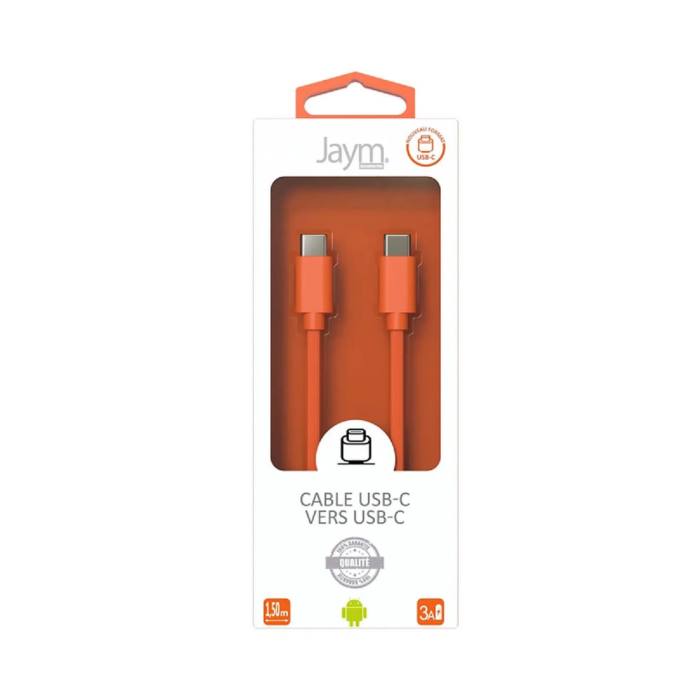 Jaym Câble USB-C vers USB-C 3A Charge et Synchronisation Collection POP 1,5m Orange — image 4