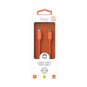 Jaym Câble USB-C vers USB-C 3A Charge et Synchronisation Collection POP 1,5m Orange — image 4