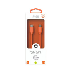 Jaym Câble USB-C vers USB-C 3A Charge et Synchronisation Collection POP 1,5m Orange