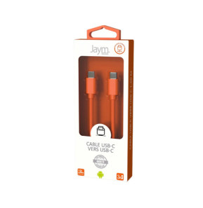 Jaym Câble USB-C vers USB-C 3A Charge et Synchronisation Collection POP 1,5m Orange