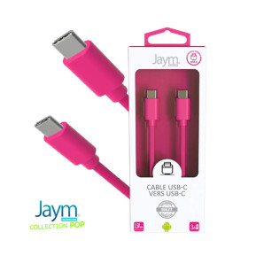 Jaym Câble USB-C vers USB-C 3A Charge et Synchronisation Collection POP 1,5m Rose