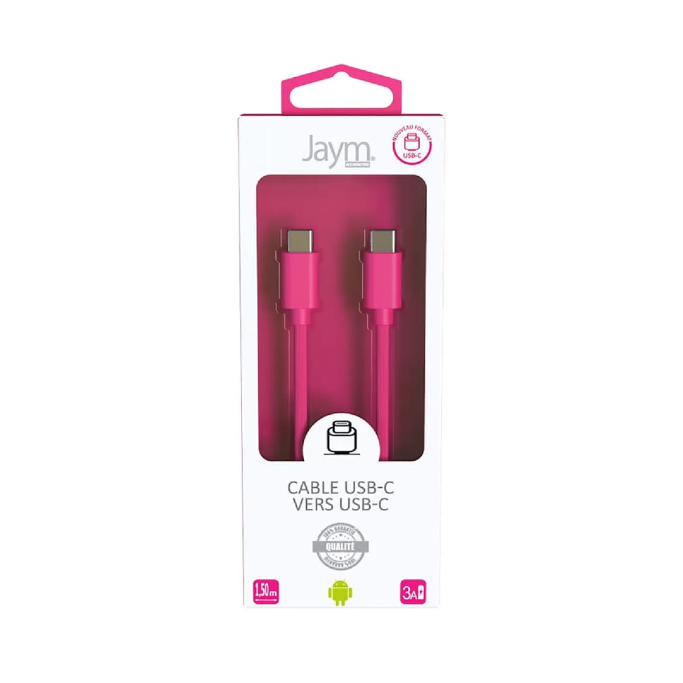 Jaym Câble USB-C vers USB-C 3A Charge et Synchronisation Collection POP 1,5m Rose — image 4