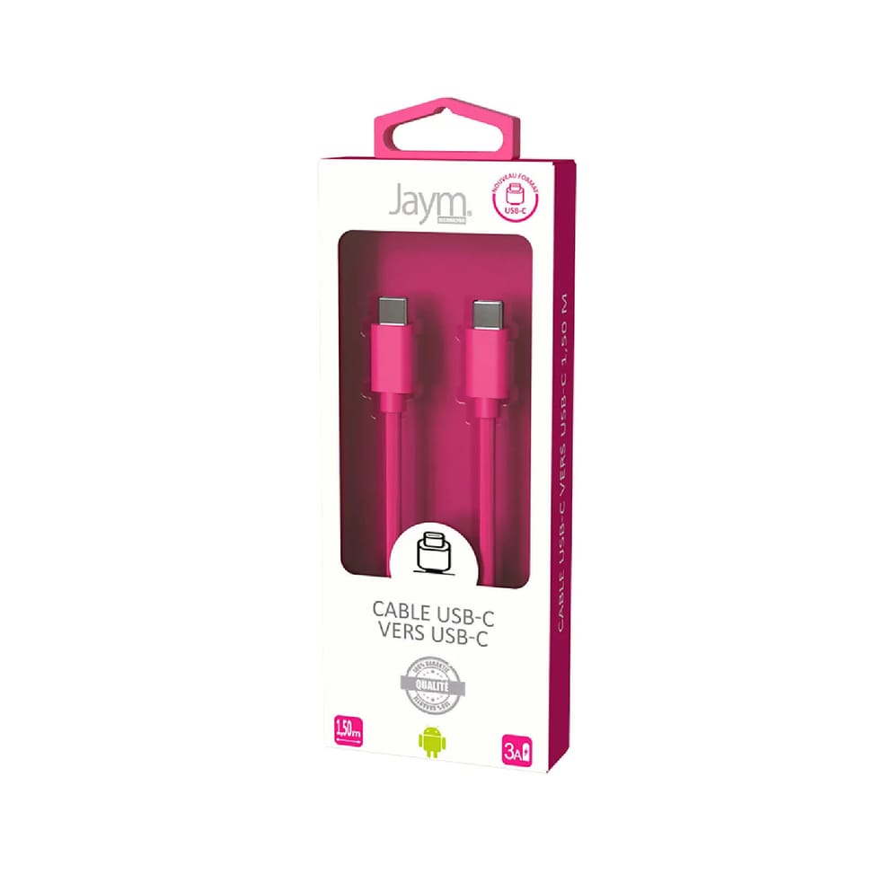 Jaym Câble USB-C vers USB-C 3A Charge et Synchronisation Collection POP 1,5m Rose — image 5