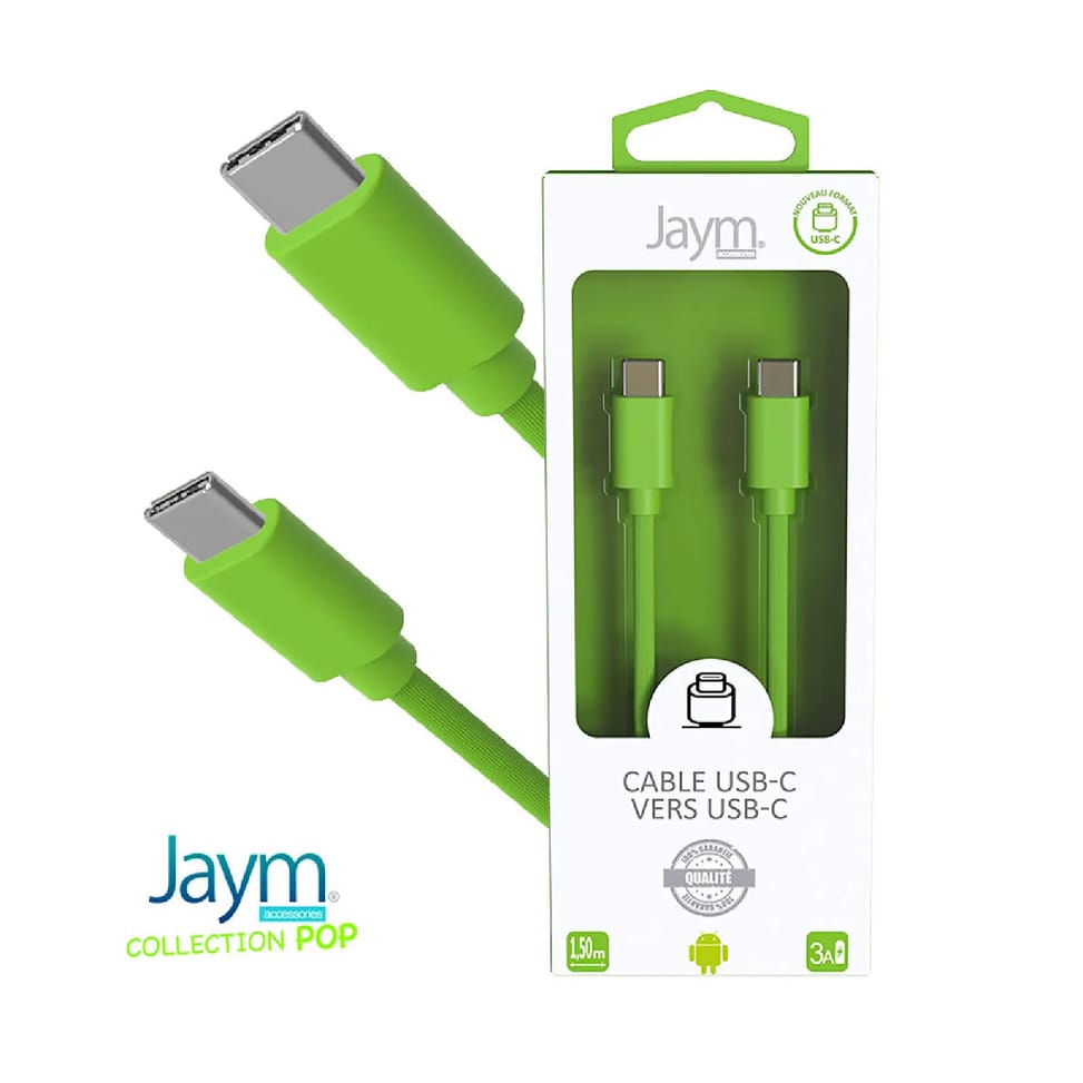 Jaym Câble USB-C vers USB-C 3A Charge et Synchronisation Collection POP 1,5m Vert — image 3