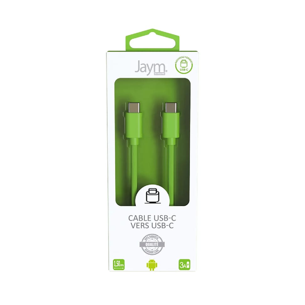 Jaym Câble USB-C vers USB-C 3A Charge et Synchronisation Collection POP 1,5m Vert — image 4