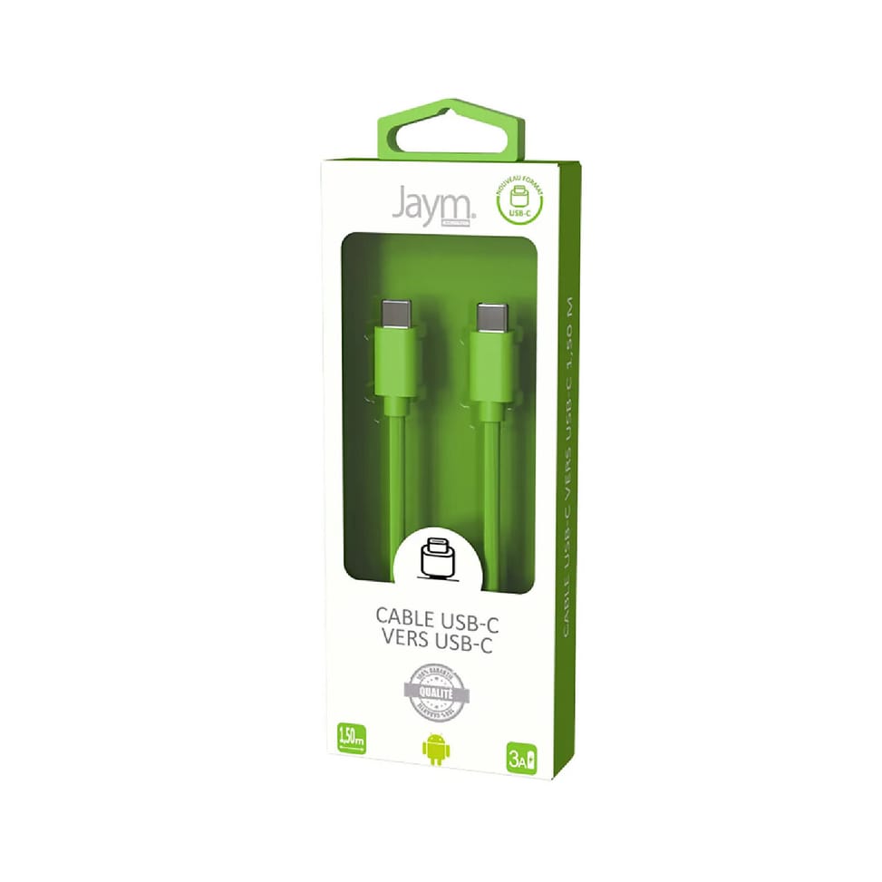 Jaym Câble USB-C vers USB-C 3A Charge et Synchronisation Collection POP 1,5m Vert — image 5