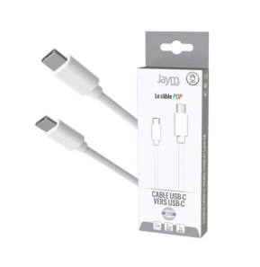 Jaym Câble USB-C vers USB-C 3A PD 20W Charge et Synchronisation Collection POP 1,5m Blanc