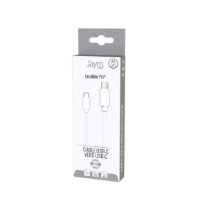 Jaym Câble USB-C vers USB-C 3A PD 20W Charge et Synchronisation Collection POP 1,5m Blanc