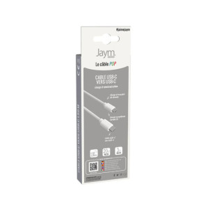 Jaym Câble USB-C vers USB-C 3A PD 20W Charge et Synchronisation Collection POP 1,5m Blanc
