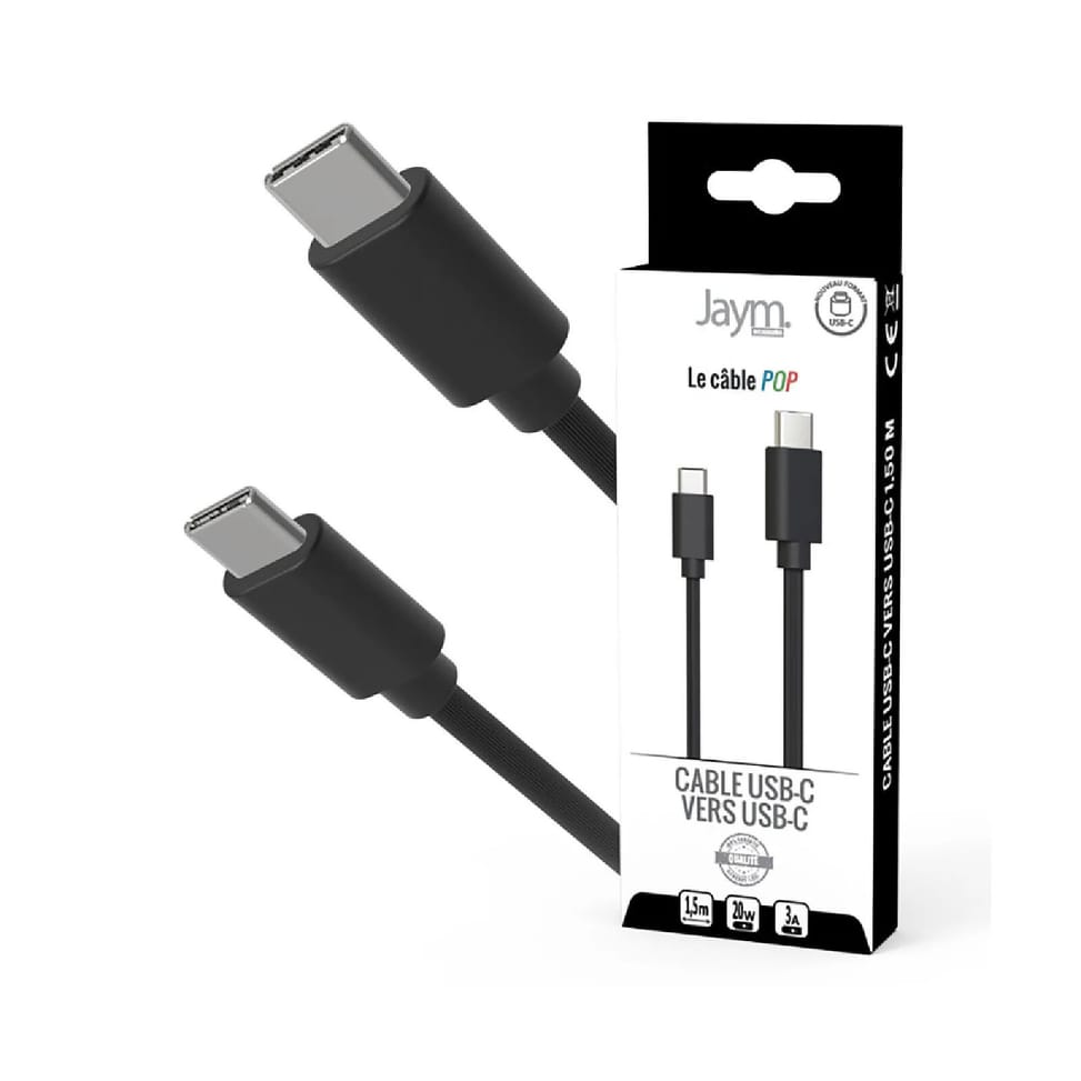 Jaym Câble USB-C vers USB-C 3A PD 20W Charge et Synchronisation Collection POP 1,5m Noir — image 3