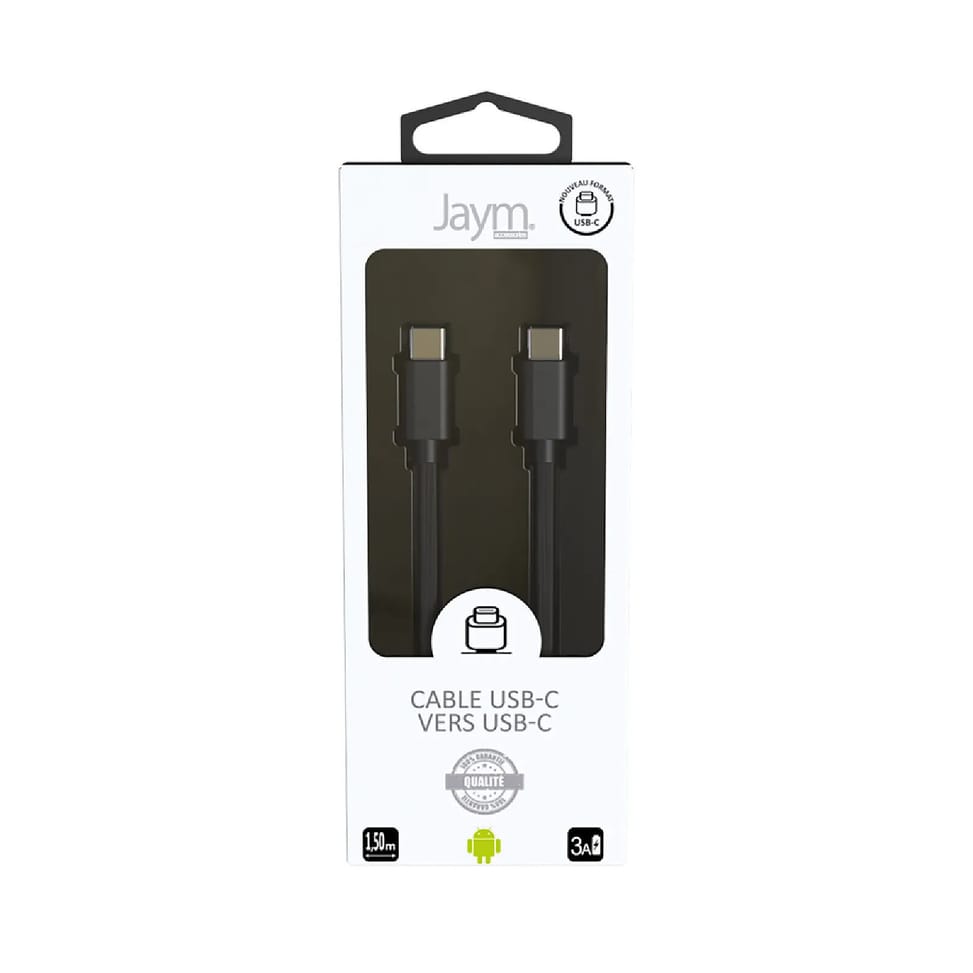 Jaym Câble USB-C vers USB-C 3A PD 20W Charge et Synchronisation Collection POP 1,5m Noir — image 4