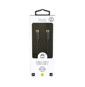 Jaym Câble USB-C vers USB-C 3A PD 20W Charge et Synchronisation Collection POP 1,5m Noir