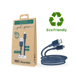 Just Green Câble Écologique USB vers Micro-USB Intensité 2.1A 2m Recyclable bleu roi