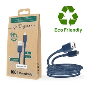 Just Green Câble Écologique USB vers Micro-USB Intensité 2.1A 2m Recyclable bleu roi — image 3