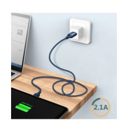 Just Green Câble Écologique USB vers Micro-USB Intensité 2.1A 2m Recyclable bleu roi
