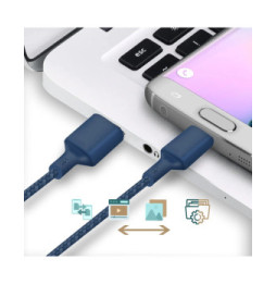 Just Green Câble Écologique USB vers Micro-USB Intensité 2.1A 2m Recyclable bleu roi