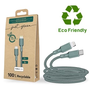 Just Green Câble Écologique USB-C vers Lightning Intensité 3A 2m Recyclable bleu — image 3