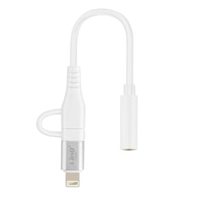 LinQ Adaptateur Audio Jack 3.5mm Femelle vers Lightning et USB C Mâle Blanc — image 2