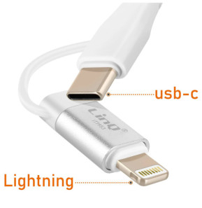 LinQ Adaptateur Audio Jack 3.5mm Femelle vers Lightning et USB C Mâle Blanc