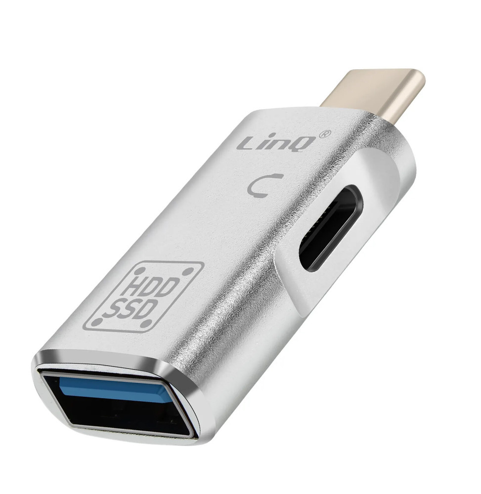 LinQ Adaptateur OTG USB et USB C vers USB C Transfert de Données Rapides Argent
