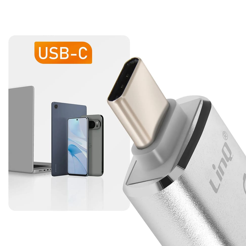 LinQ Adaptateur OTG USB et USB C vers USB C Transfert de Données Rapides Argent — image 3