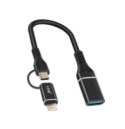 LinQ Adaptateur OTG USB vers Lightning et USB-C Transfert de Données Rapide Noir