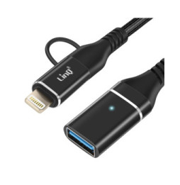 LinQ Adaptateur OTG USB vers Lightning et USB-C Transfert de Données Rapide Noir