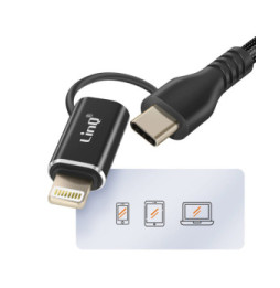 LinQ Adaptateur OTG USB vers Lightning et USB-C Transfert de Données Rapide Noir