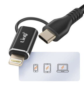 LinQ Adaptateur OTG USB vers Lightning et USB-C Transfert de Données Rapide Noir