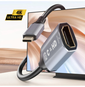 LinQ Adaptateur Vidéo USB C vers HDMI 4K Haute Résolution Design Compact Noir