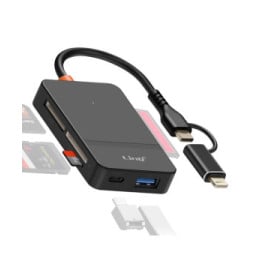 LinQ Hub USB C + Lightning Multiport Lecteur Carte OTG Polyvalent Noir