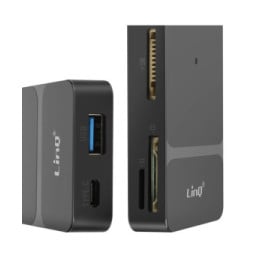 LinQ Hub USB C + Lightning Multiport Lecteur Carte OTG Polyvalent Noir