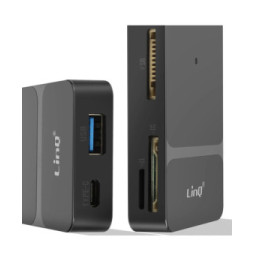 LinQ Hub USB C + Lightning Multiport Lecteur Carte OTG Polyvalent Noir