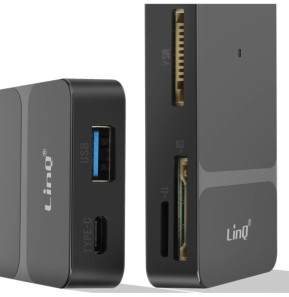LinQ Hub USB C + Lightning Multiport Lecteur Carte OTG Polyvalent Noir