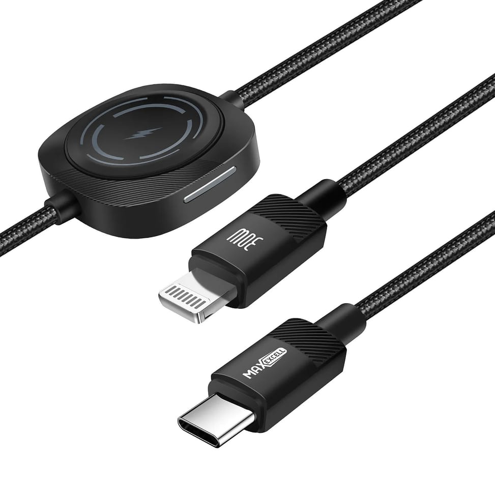 Max excell Câble USB-C vers Lightning 30W et Apple Watch Nylon Tressé 1m Noir — image 2