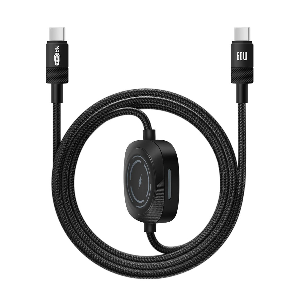 Max excell Câble USB-C vers USB-C 60W et Apple Watch Nylon Tressé 1m Noir