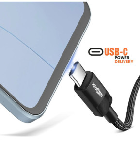 Max excell Câble USB-C vers USB-C 60W et Apple Watch Nylon Tressé 1m Noir