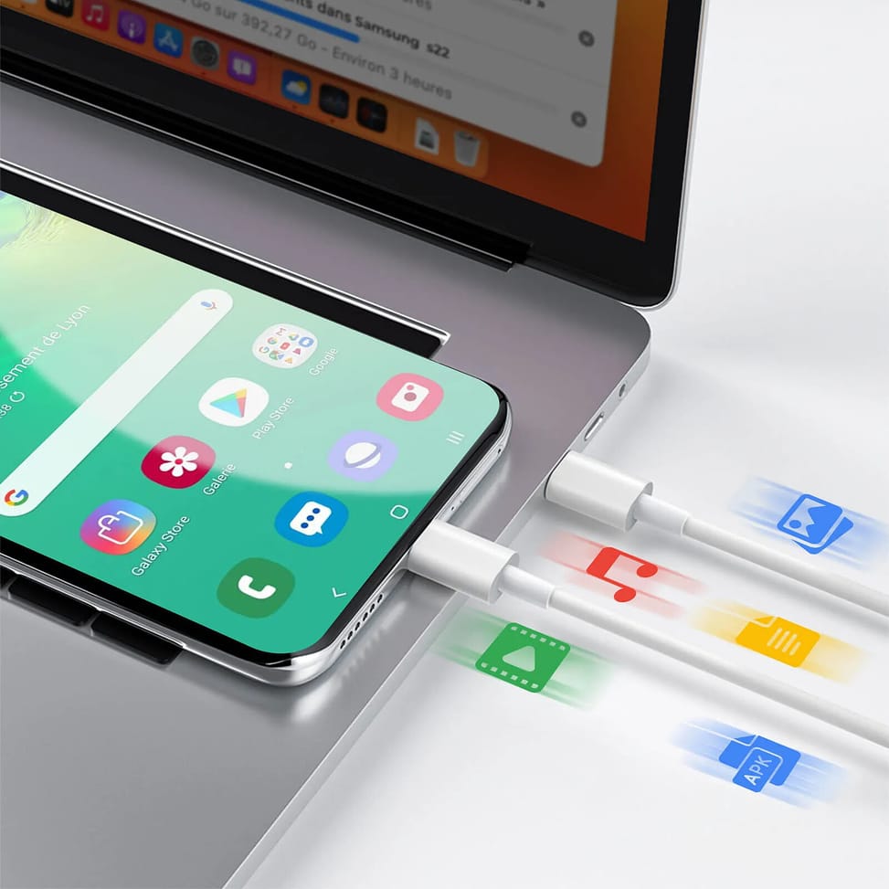 Mayaxess Câble Samsung Galaxy S24 e S24 FE USB-C vers USB-C 20W 1 mètre Blanc — image 3