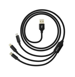 Moxie Câble 3 en 1 Lightning USB type C Micro USB Multi-embouts Charge 3A Noir