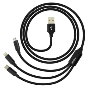 Moxie Câble 3 en 1 Lightning USB type C Micro USB Multi-embouts Charge 3A Noir