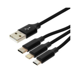 Moxie Câble 3 en 1 Lightning USB type C Micro USB Multi-embouts Charge 3A Noir