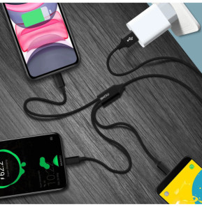 Moxie Câble 3 en 1 Lightning USB type C Micro USB Multi-embouts Charge 3A Noir