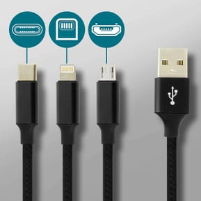 Moxie Câble 3 en 1 Lightning USB type C Micro USB Multi-embouts Charge 3A Noir — image 5