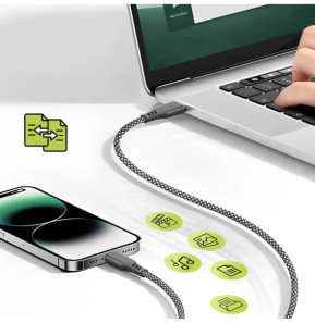 Moxie Câble pour iPhone en nylon tressé noir 2m, USB-C vers Lightning,