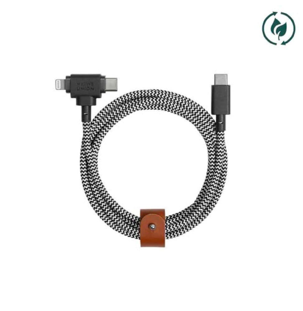 Native Union ECO Belt Câble universal USB-C vers USB-C/Lightning 1.8m Zebra