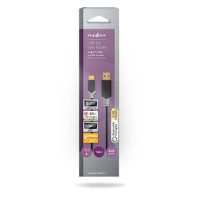Nedis Câble de Charge et de Données USB-A Mâle vers USB-C Mâle 60W 5 Gbps 1m Noir / Or — image 3