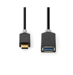 Nedis Câble de Charge et de Données USB-C Mâle USB-A Femelle 60W 5 Gbps 0.15m Noir