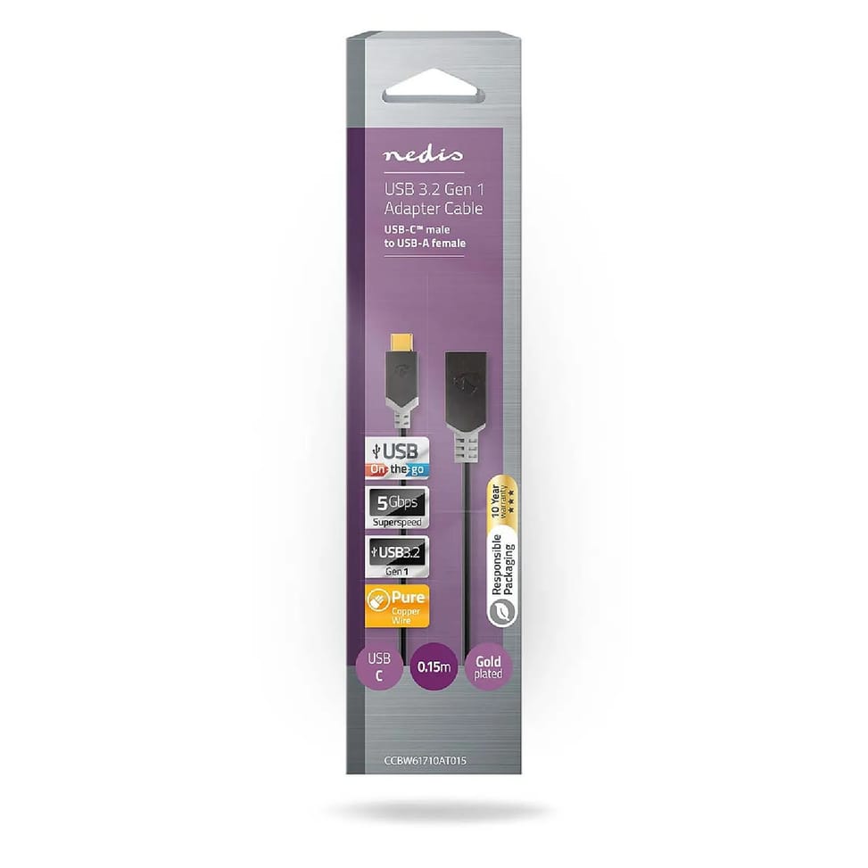Nedis Câble de Charge et de Données USB-C Mâle USB-A Femelle 60W 5 Gbps 0.15m Noir — image 3