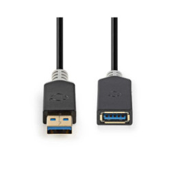Nedis Câble USB 3.2 Gen 1 USB-A Mâle vers USB-A Femelle 5 Gbps 2m Noir