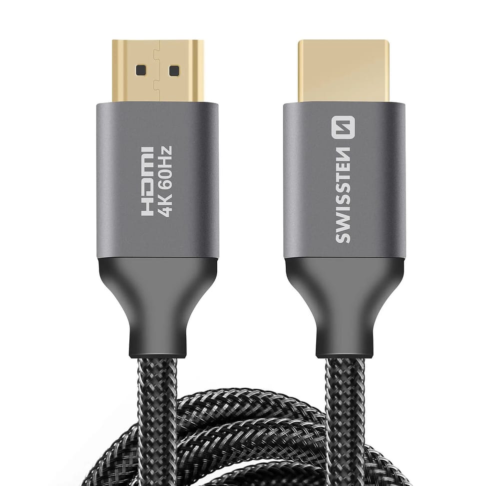 Swissten Câble HDMI 2.0 Ultra HD 4K 60Hz Nylon Tressé 2m Connecteurs Plaqués Or Noir — image 2